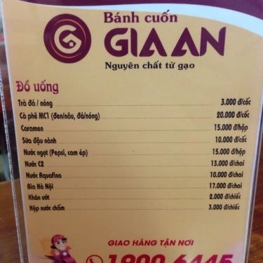 Thực đơn- Quán Ăn Bánh Cuốn Gia An - Lò Đúc