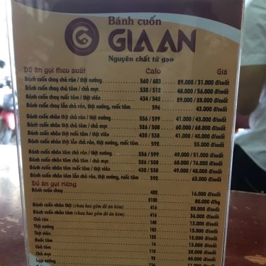 Thực đơn- Quán Ăn Bánh Cuốn Gia An - Trần Đăng Ninh