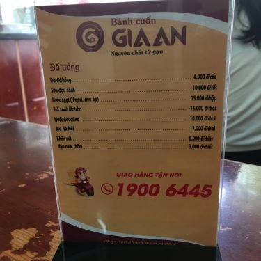 Thực đơn- Quán Ăn Bánh Cuốn Gia An - Trần Đăng Ninh