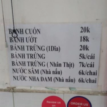 Thực đơn- Quán Ăn Bánh Cuốn Hà Nội - Sơn Kỳ