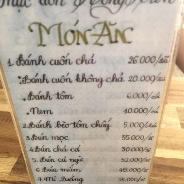 Thực đơn- Quán Ăn Bánh Cuốn Hồng Hiên - Kỳ Đồng
