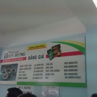 Thực đơn- Quán Ăn Bánh Cuốn Tiến Hưng
