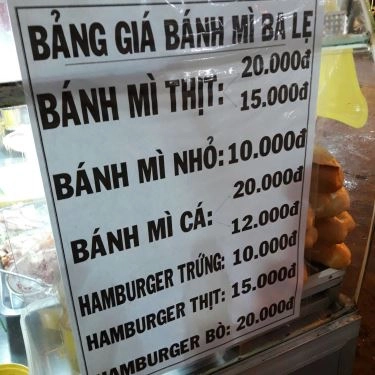 Thực đơn- Quán Ăn Ba Lẹ - Bánh Mì Thịt