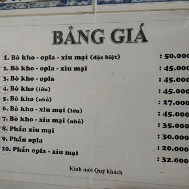 Thực đơn- Quán Ăn Bánh Mì Bò Kho