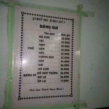 Thực đơn- Quán Ăn Bánh Mì Bò Kho Số 1