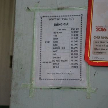 Thực đơn- Quán Ăn Bánh Mì Bò Kho Số 1