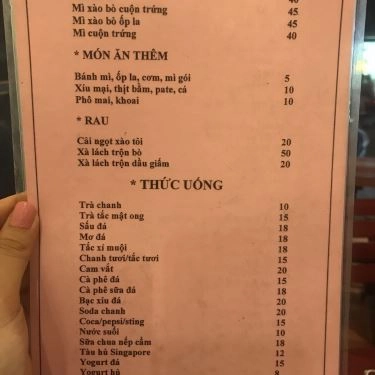 Thực đơn- Quán Ăn Bánh Mì Chảo - Đinh Tiên Hoàng