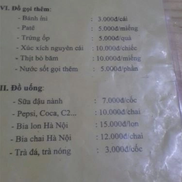 Thực đơn- Quán Ăn Bánh Mì Chảo Mario - Kim Giang