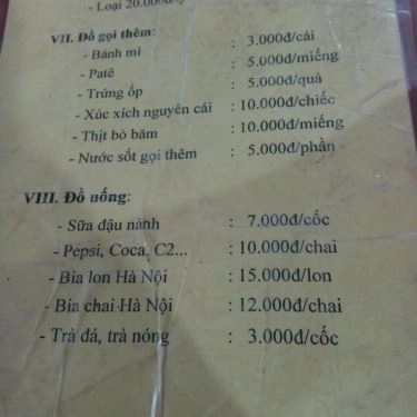 Thực đơn- Quán Ăn Bánh Mì Chảo Mario - Kim Giang