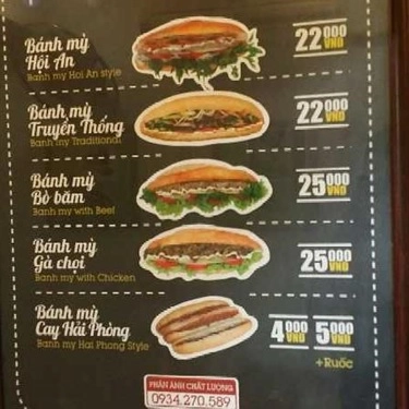 Thực đơn- Quán Ăn Bánh Mì Ngố - Thái Phiên