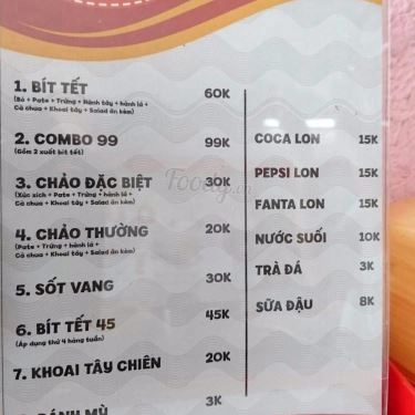 Thực đơn- Quán Ăn Bánh Mì Ô Long - Hồ Đắc Di