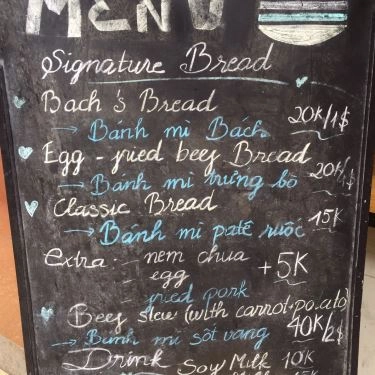 Thực đơn- Quán Ăn Bánh Mì Bách