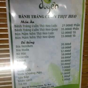 Thực đơn- Quán Ăn Duyên Quán - Bánh Tráng Cuốn Thịt Heo