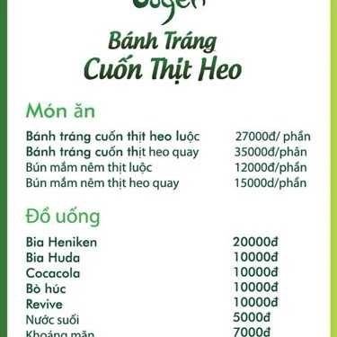 Thực đơn- Quán Ăn Duyên Quán - Bánh Tráng Cuốn Thịt Heo