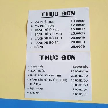 Thực đơn- Quán Ăn Bánh Ướt Chả Lụa & Bánh Bèo