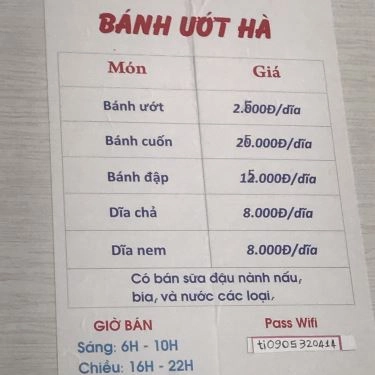 Thực đơn- Quán Ăn Bánh Ướt Nóng Cô Hà