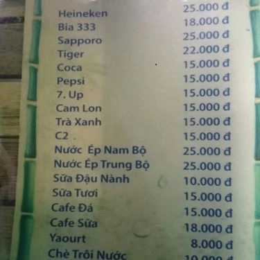 Thực đơn- Quán Ăn Bánh Xèo Bà Hai Phú Nhuận