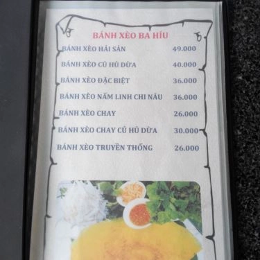 Thực đơn- Quán Ăn Bánh Xèo Ba Híu - Đường Số 12