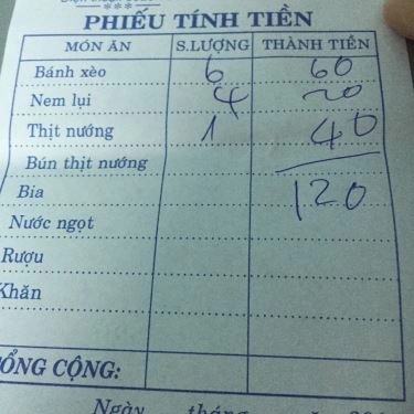Thực đơn- Quán Ăn Bánh Xèo Lipton