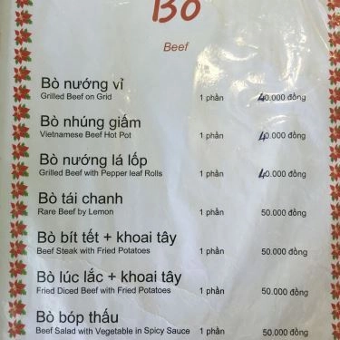 Thực đơn- Quán Ăn Bánh Xèo Minh Trang - Kha Vạn Cân