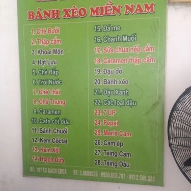 Thực đơn- Quán Ăn Bánh Xèo Nam Bộ - Tạ Quang Bửu