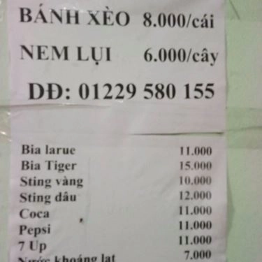 Thực đơn- Quán Ăn Bánh Xèo & Nem Lụi - Phạm Cự Lượng