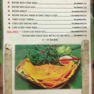 Thực đơn- Quán Ăn Quán Rau Rừng Trung Sơn - Bánh Xèo