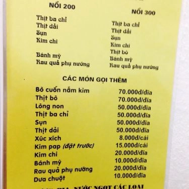Thực đơn- Quán Ăn Bảo An - Nướng Hàn Quốc