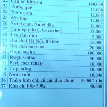 Thực đơn- Quán Ăn BapBap Quán - Đồ Ăn Hàn Quốc