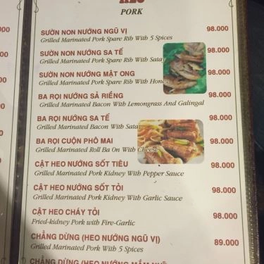 Thực đơn- Quán Ăn BBQ Ngói - Món Nướng