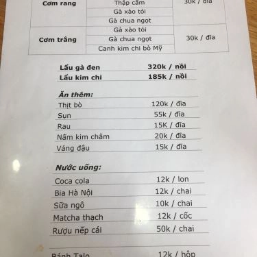 Thực đơn- Quán Ăn Bé Bự Quán - Đặng Văn Ngữ