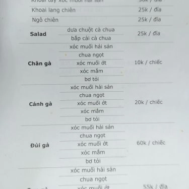 Thực đơn- Quán Ăn Bé Bự Quán - Đặng Văn Ngữ