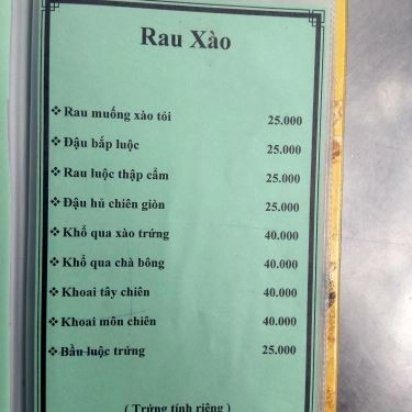 Thực đơn- Quán Ăn Quán Sơn Ca - Bê Thui & Lẩu Bò