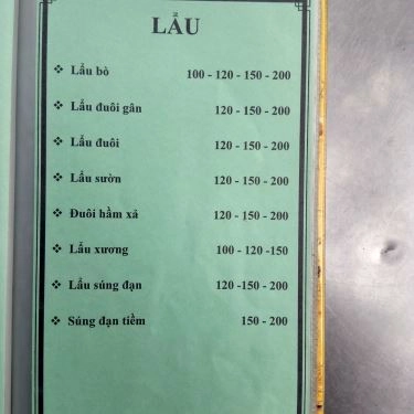 Thực đơn- Quán Ăn Quán Sơn Ca - Bê Thui & Lẩu Bò