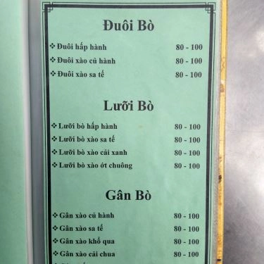 Thực đơn- Quán Ăn Quán Sơn Ca - Bê Thui & Lẩu Bò