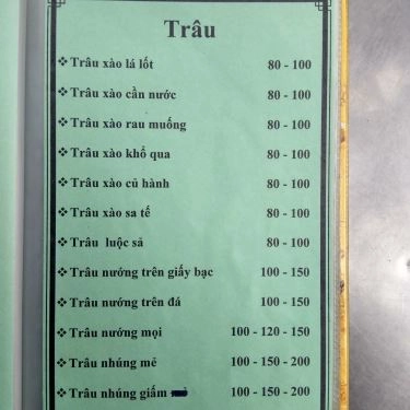 Thực đơn- Quán Ăn Quán Sơn Ca - Bê Thui & Lẩu Bò