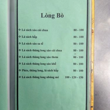 Thực đơn- Quán Ăn Quán Sơn Ca - Bê Thui & Lẩu Bò