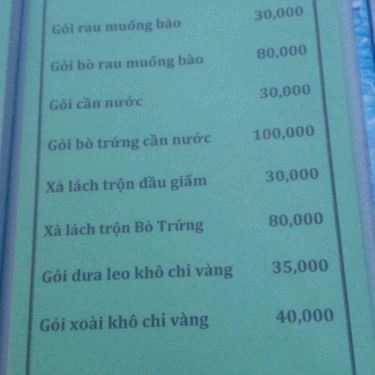 Thực đơn- Quán Ăn Bê Vàng Củ Chi
