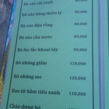 Thực đơn- Quán Ăn Bê Vàng Củ Chi