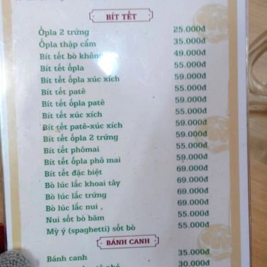 Thực đơn- Quán Ăn Vương Đình 3 - Beefsteak Bò Úc, Cơm Chiên & Bánh Canh