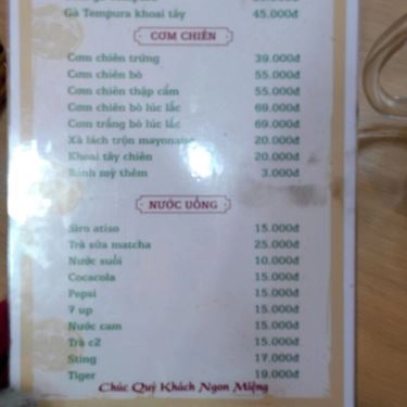 Thực đơn- Quán Ăn Vương Đình 3 - Beefsteak Bò Úc, Cơm Chiên & Bánh Canh