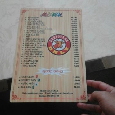 Thực đơn- Quán Ăn Beefsteak Only - Phú Lợi