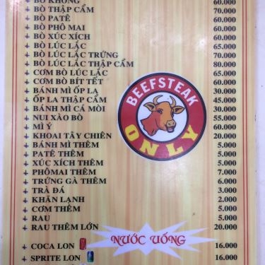 Thực đơn- Quán Ăn Beefsteak Only - Thống Nhất