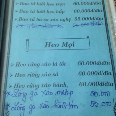 Thực đơn- Quán Ăn Bến Bờ Quán - Các Món Nhậu
