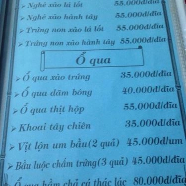 Thực đơn- Quán Ăn Bến Bờ Quán - Các Món Nhậu