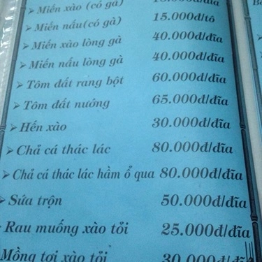Thực đơn- Quán Ăn Bến Bờ Quán - Các Món Nhậu
