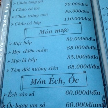 Thực đơn- Quán Ăn Bến Bờ Quán - Các Món Nhậu