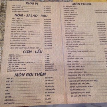 Thực đơn- Quán Ăn Bếp Nhà - Gà Nướng Lu & Lẩu Trứng Kê