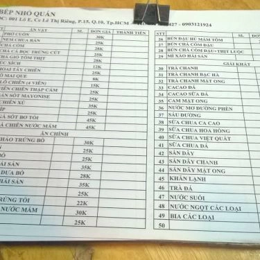 Thực đơn- Quán Ăn Bếp Nhỏ - Phở Cuốn Hà Nội