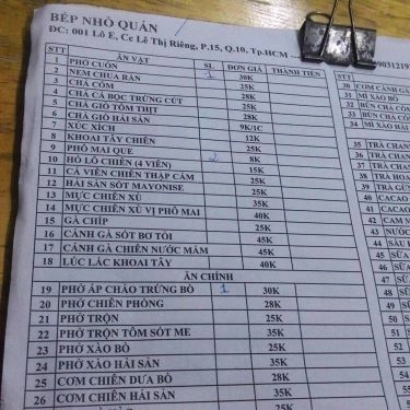 Thực đơn- Quán Ăn Bếp Nhỏ - Phở Cuốn Hà Nội